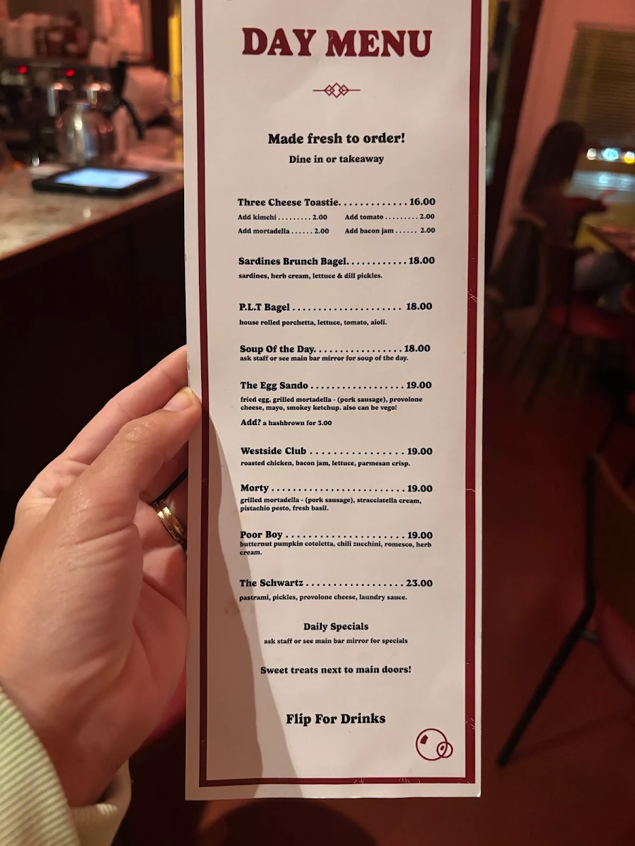 Menu, Westside Laundry