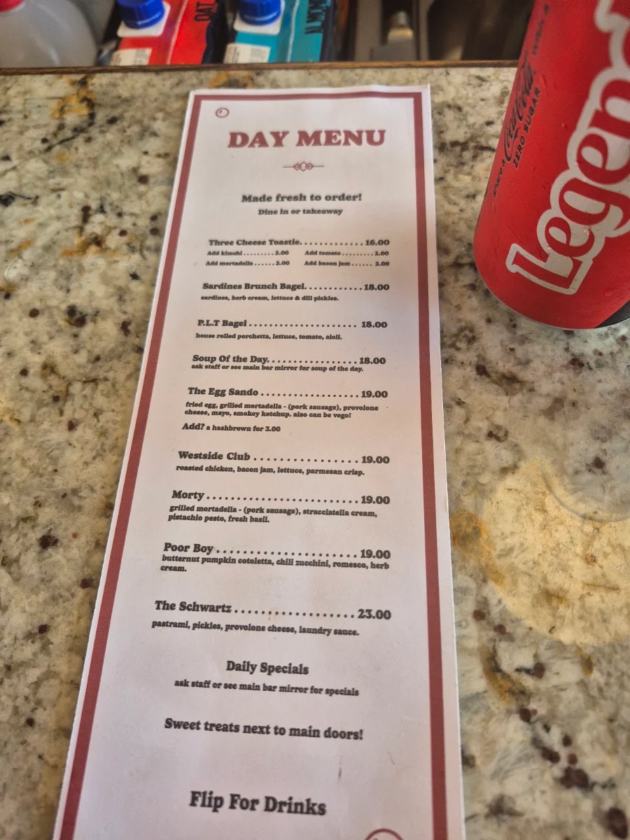 Menu, Westside Laundry