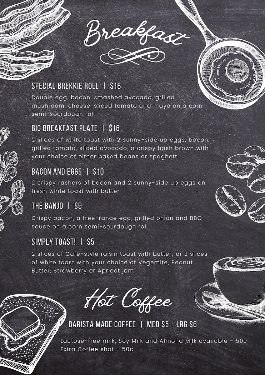 Menu, Tooborac Café and Post