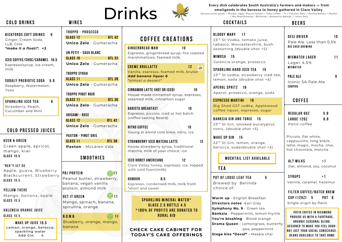 Menu, The Banksia Tree Cafe and Restaurant