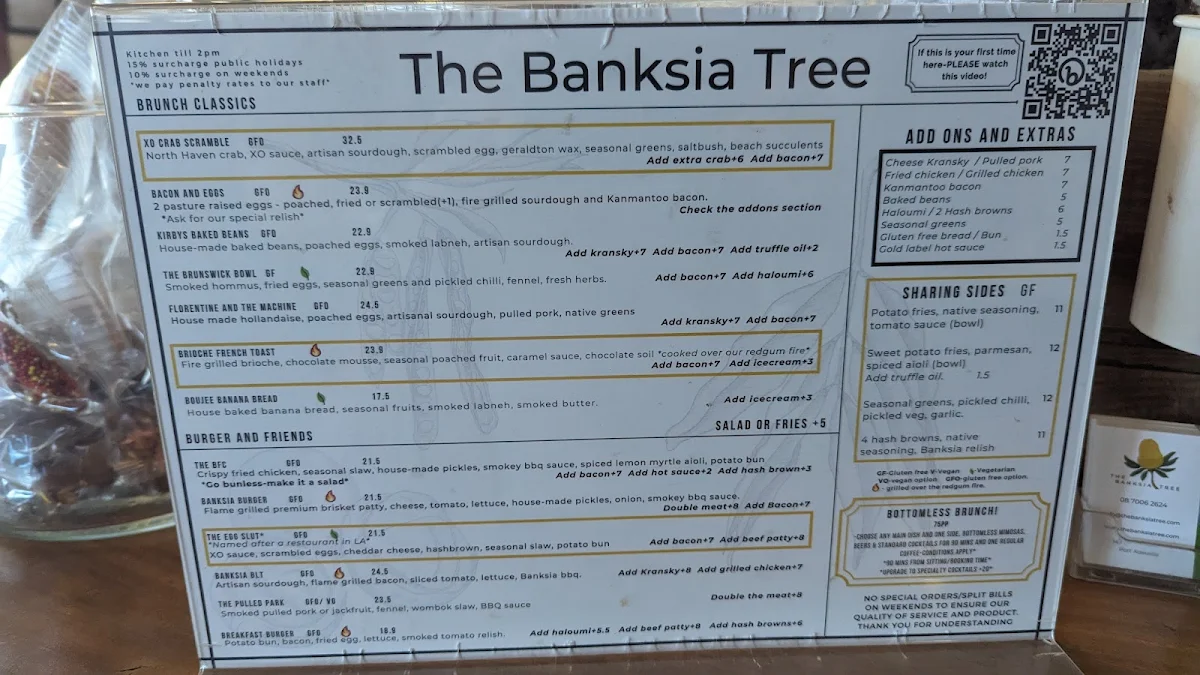 Menu, The Banksia Tree Cafe and Restaurant