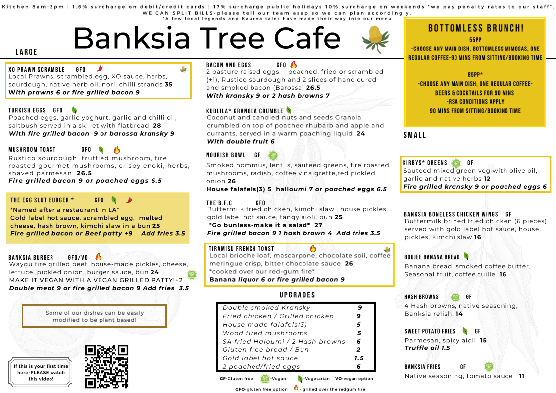 Menu, The Banksia Tree Cafe and Restaurant