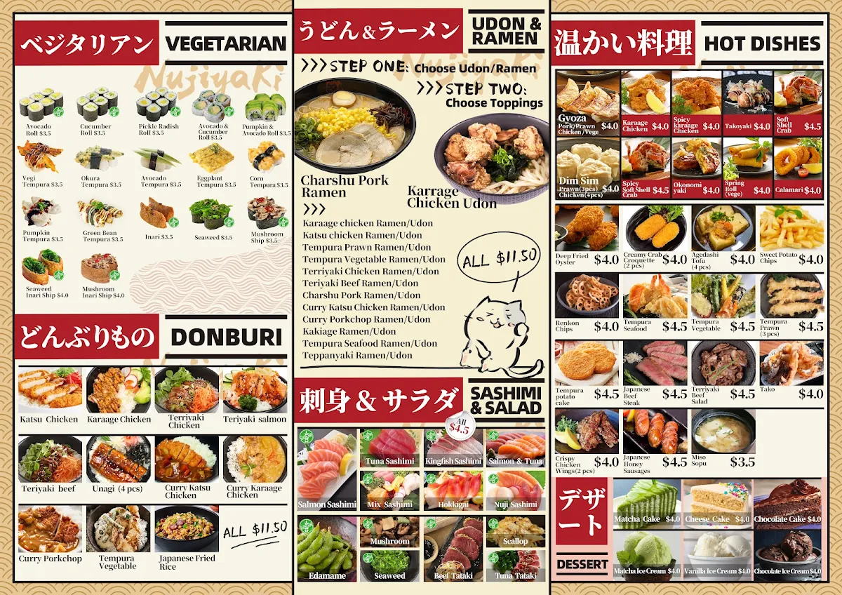 Menu, Nujiyaki Sushi Train