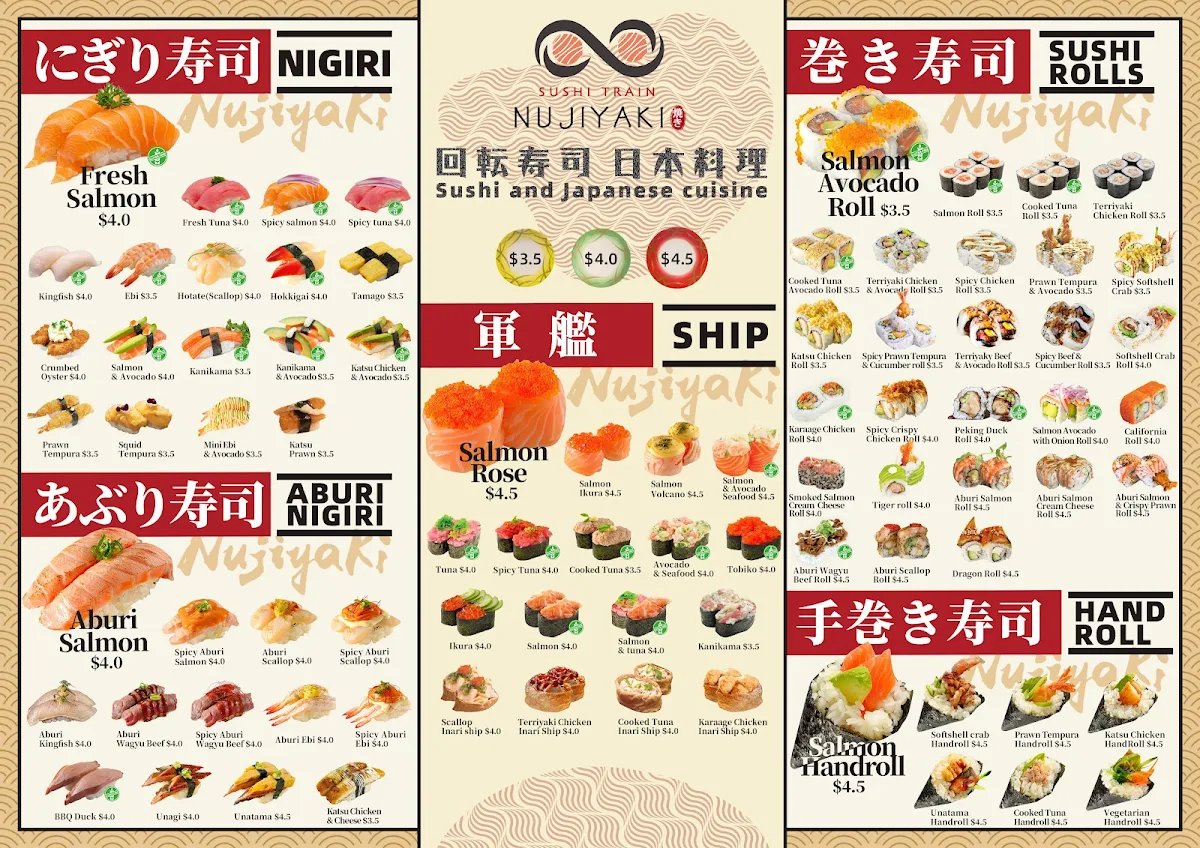 Menu, Nujiyaki Sushi Train