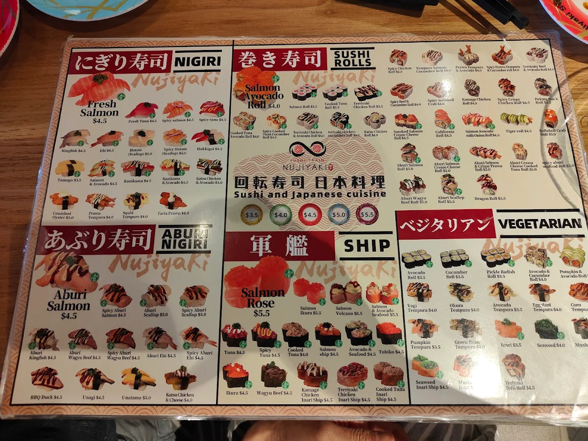 Menu, Nujiyaki Sushi Train