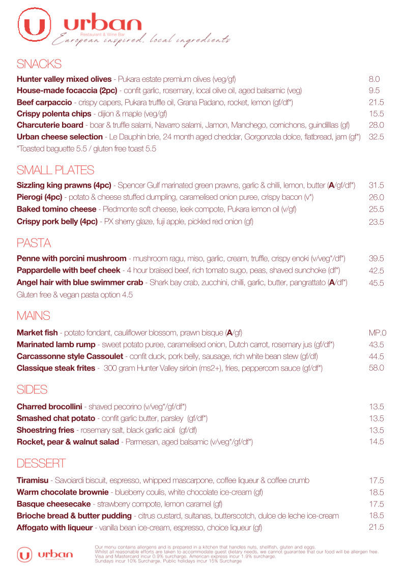 Menu, Urban Restaurant & Wine Bar