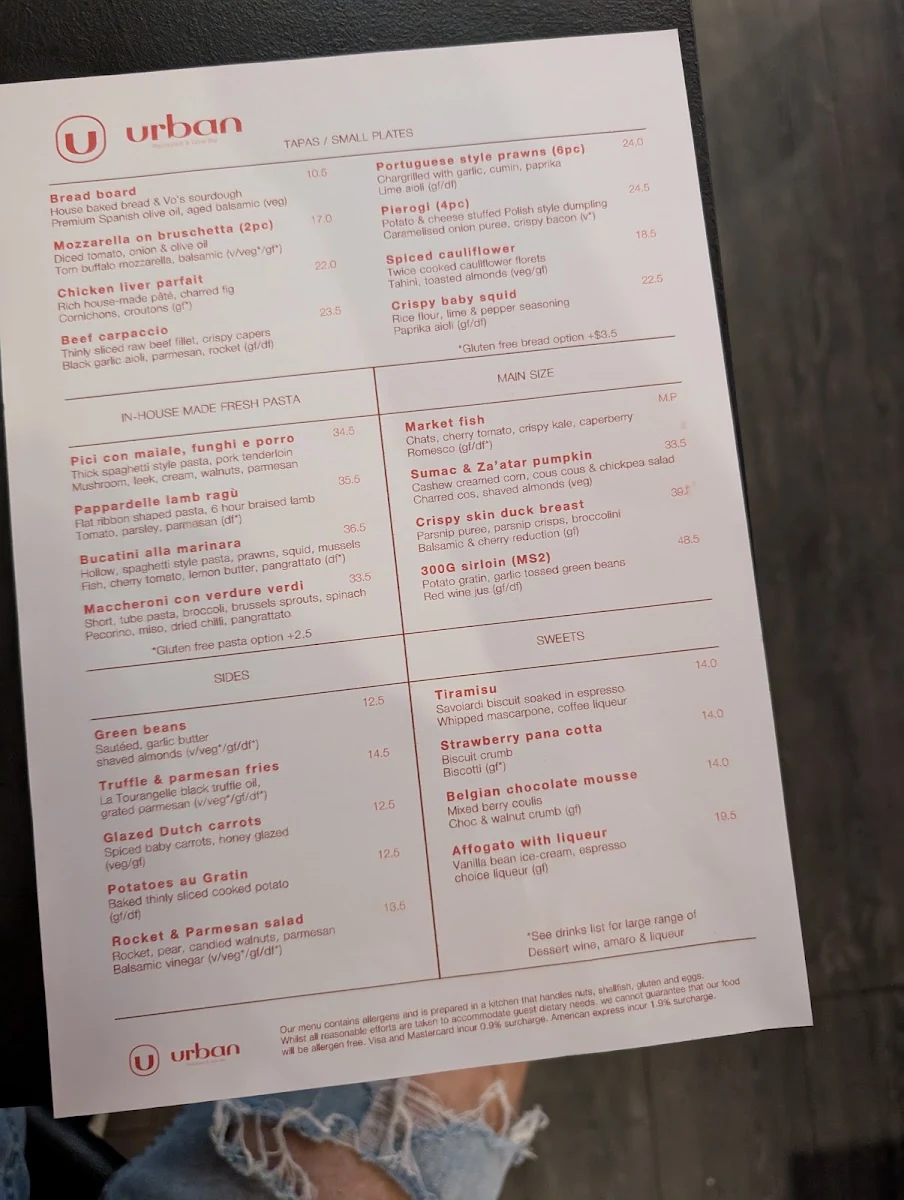 Menu, Urban Restaurant & Wine Bar