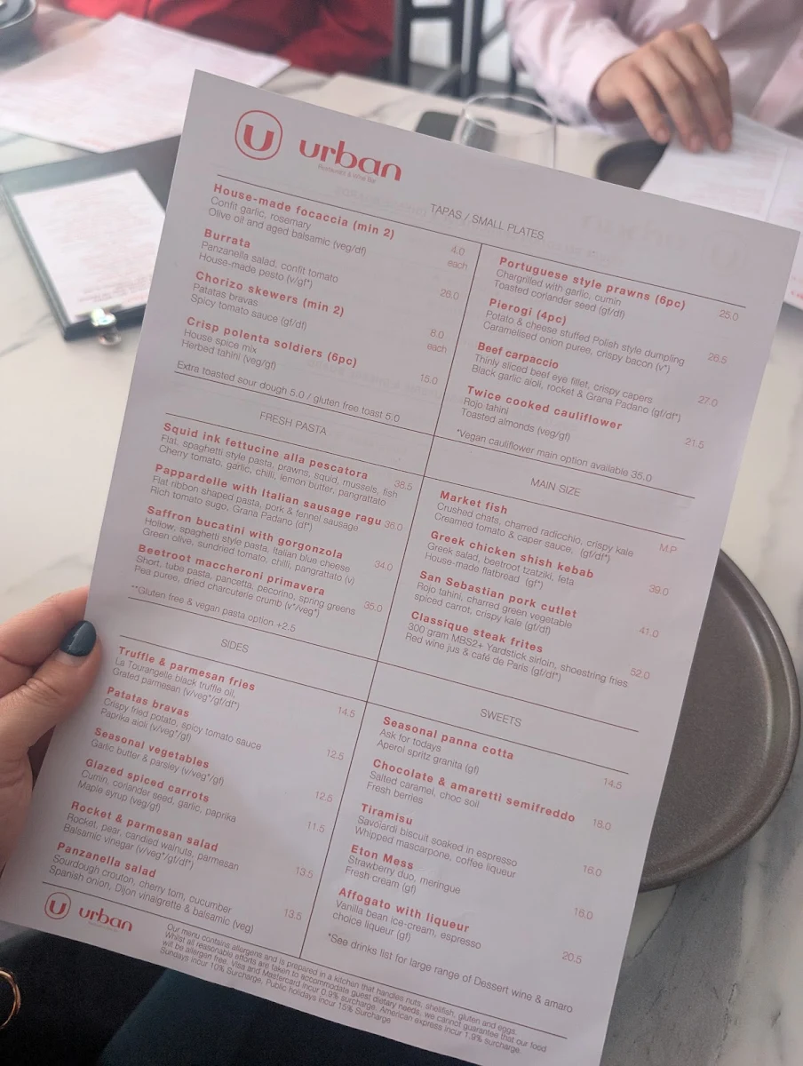 Menu, Urban Restaurant & Wine Bar