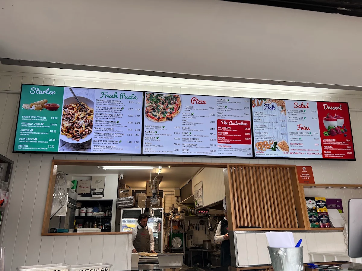 Menu, Fana's Italian Kitchen Kensington