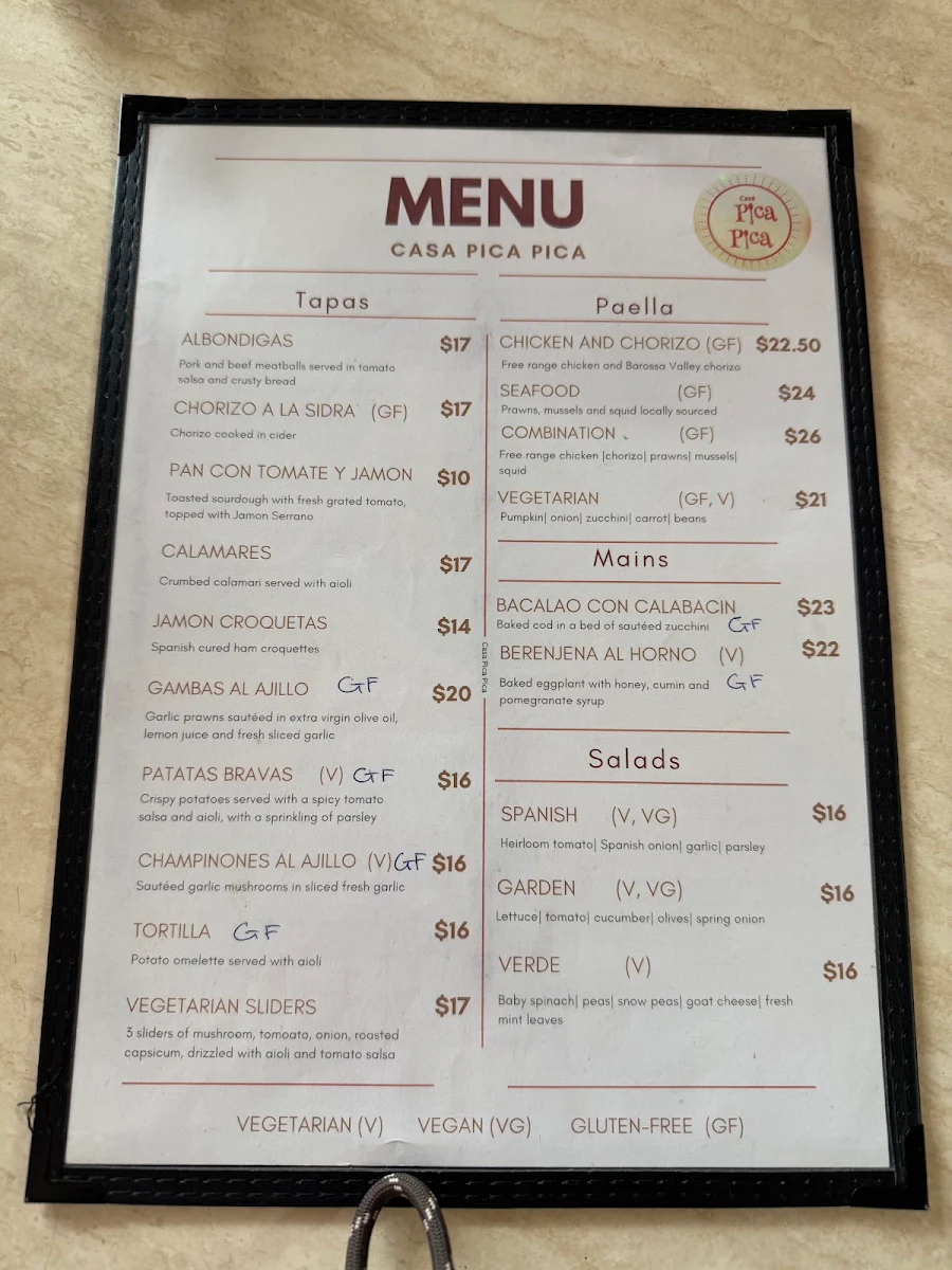 Menu, Casa Pica Pica