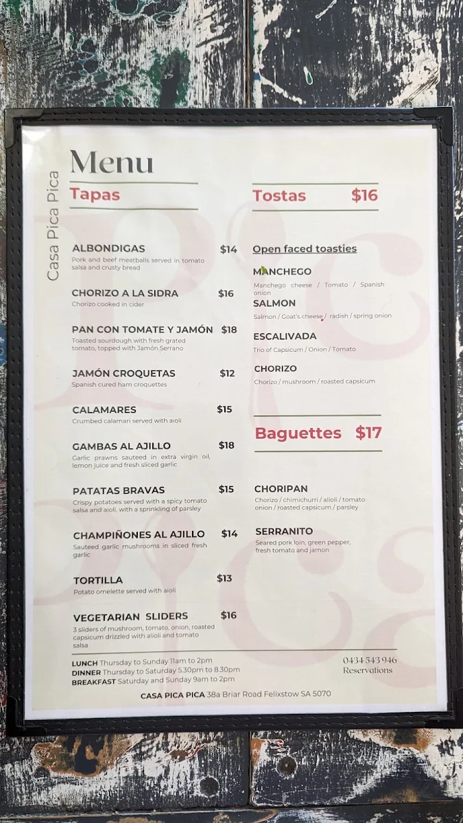 Menu, Casa Pica Pica