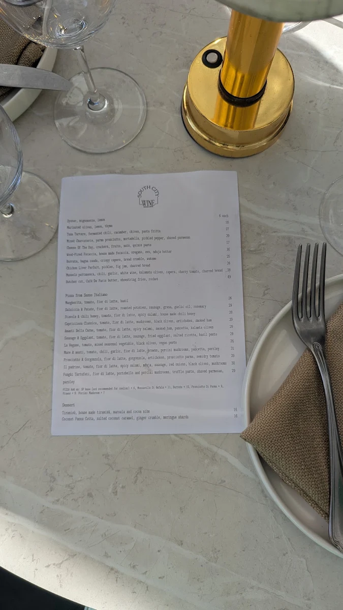 Menu, South City Wine Bar & Bistro