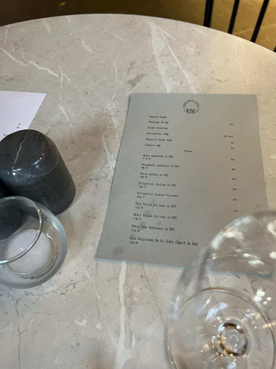 Menu, South City Wine Bar & Bistro