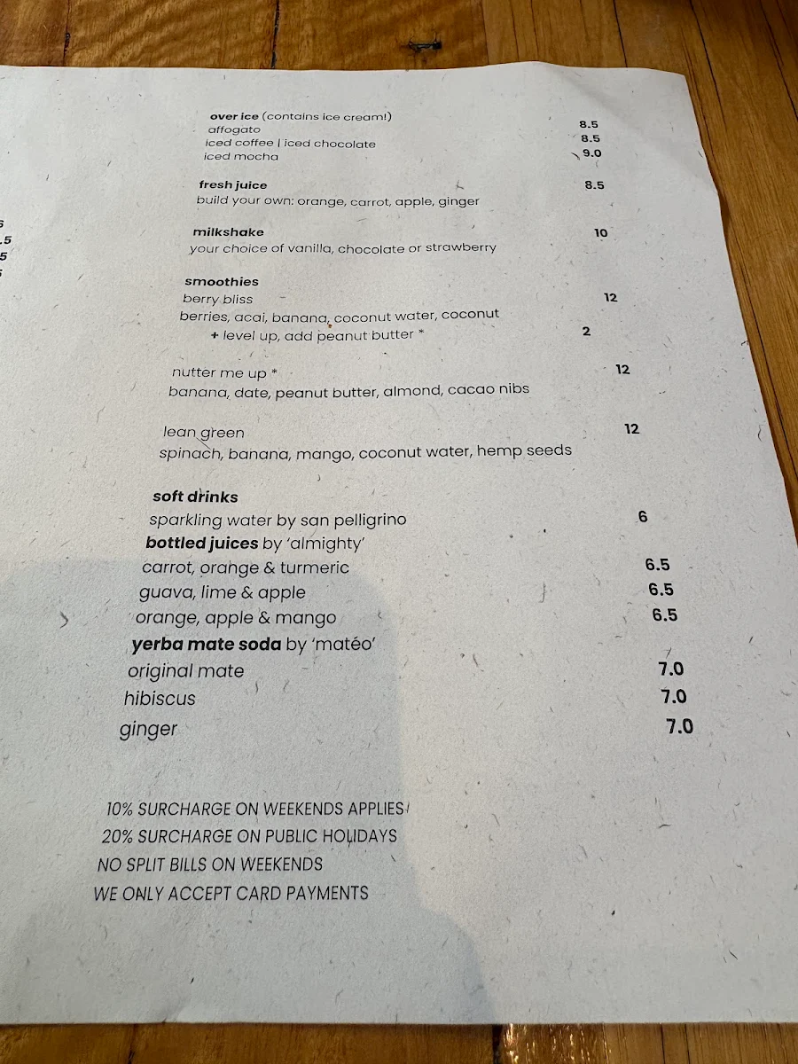 Menu, Proud Mary Coffee