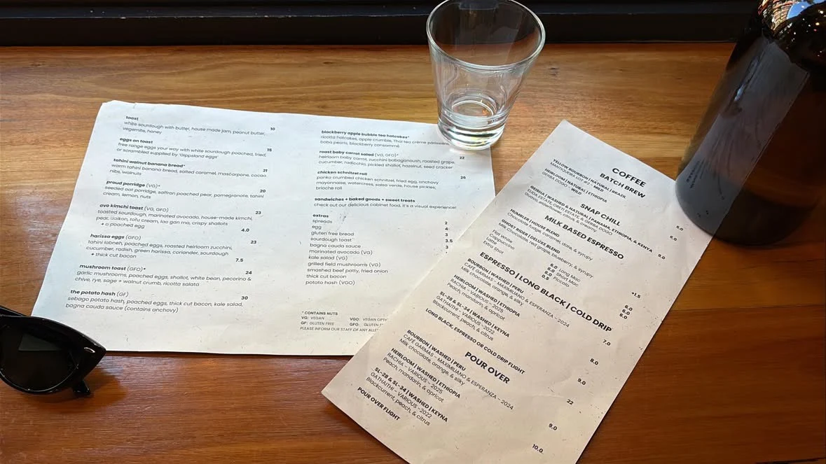 Menu, Proud Mary Coffee