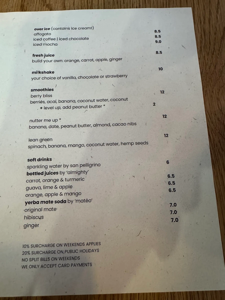 Menu, Proud Mary Coffee