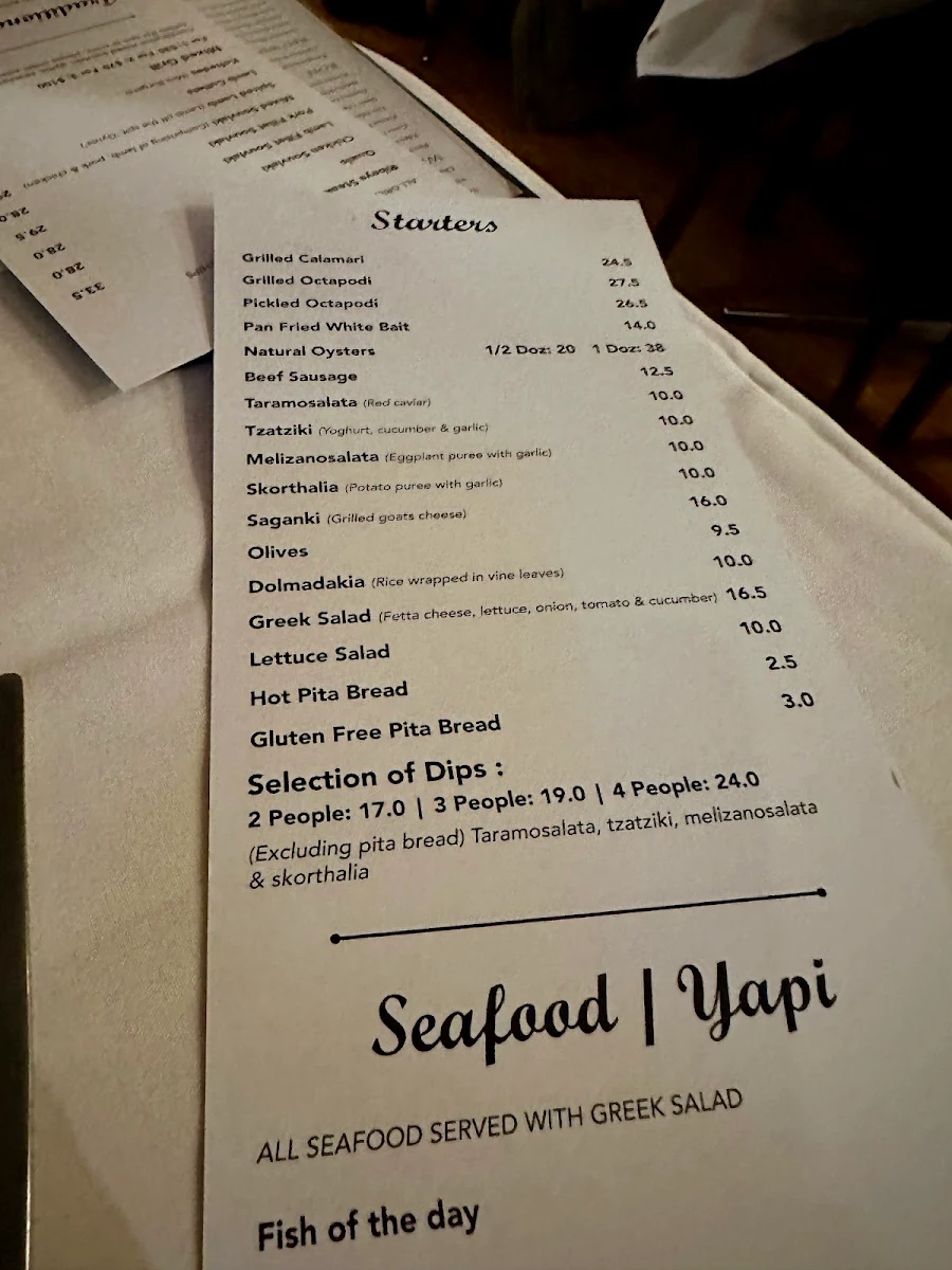 Menu, Agapi Restaurant - Melbourne