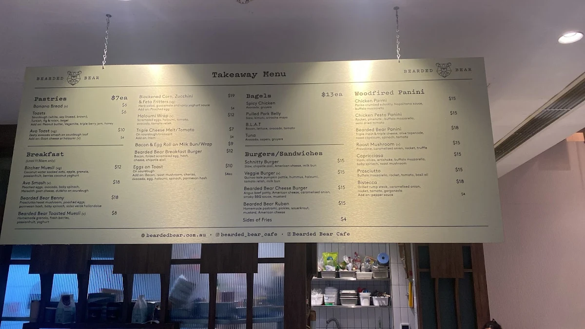 Menu, Bearded Bear Cafe