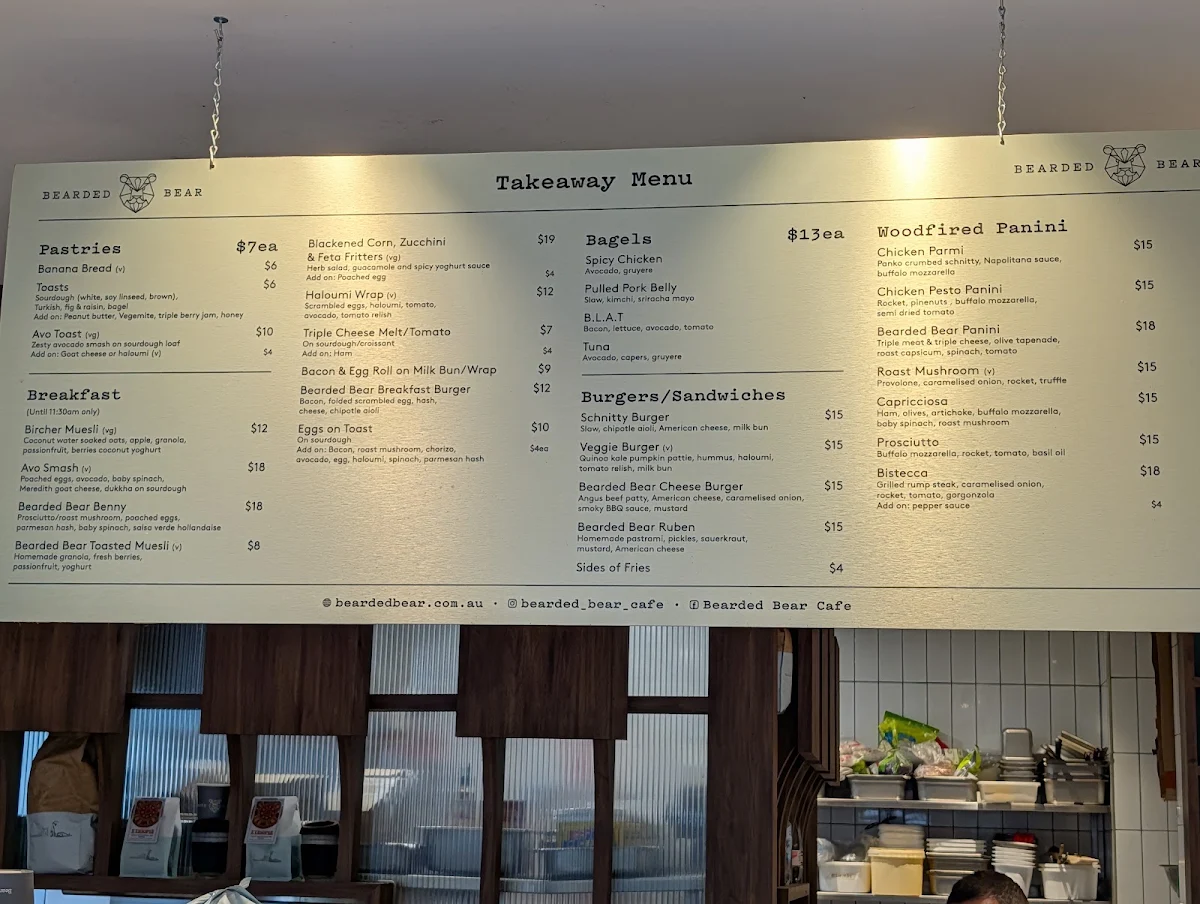 Menu, Bearded Bear Cafe