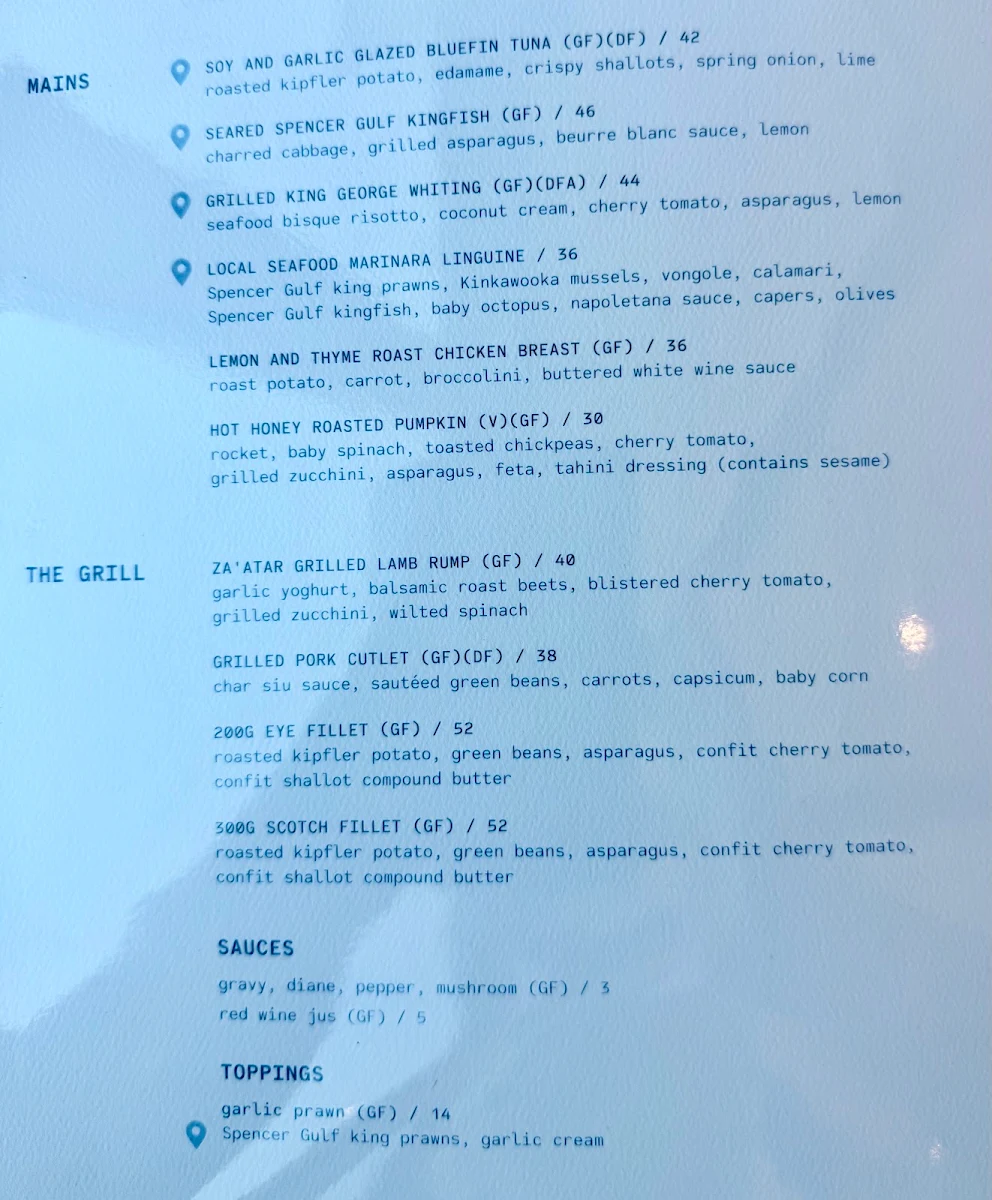 Menu, Sarin's Restaurant & Bar/Bistro