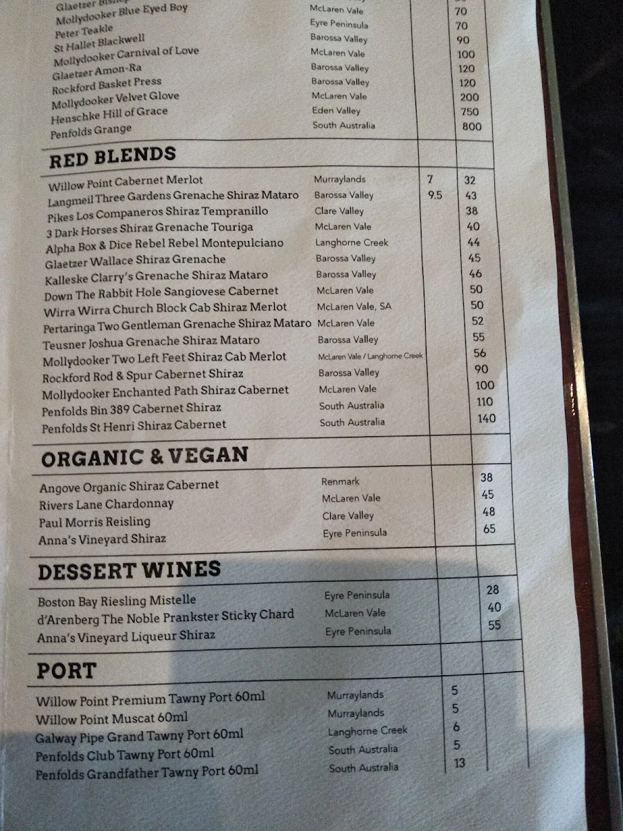 Menu, Sarin's Restaurant & Bar/Bistro