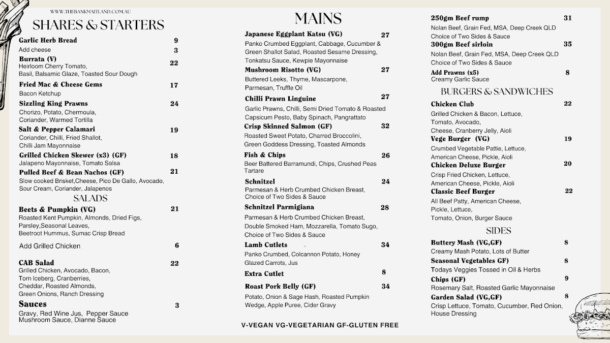 Menu, The Bank Hotel