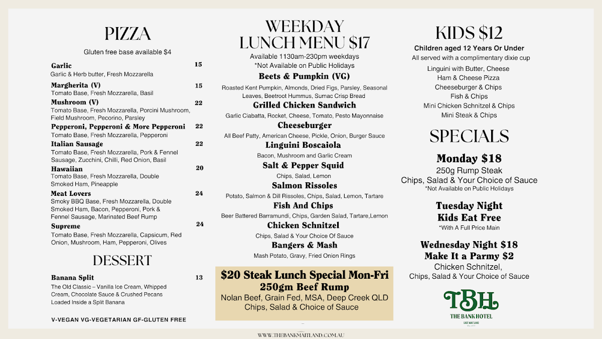 Menu, The Bank Hotel