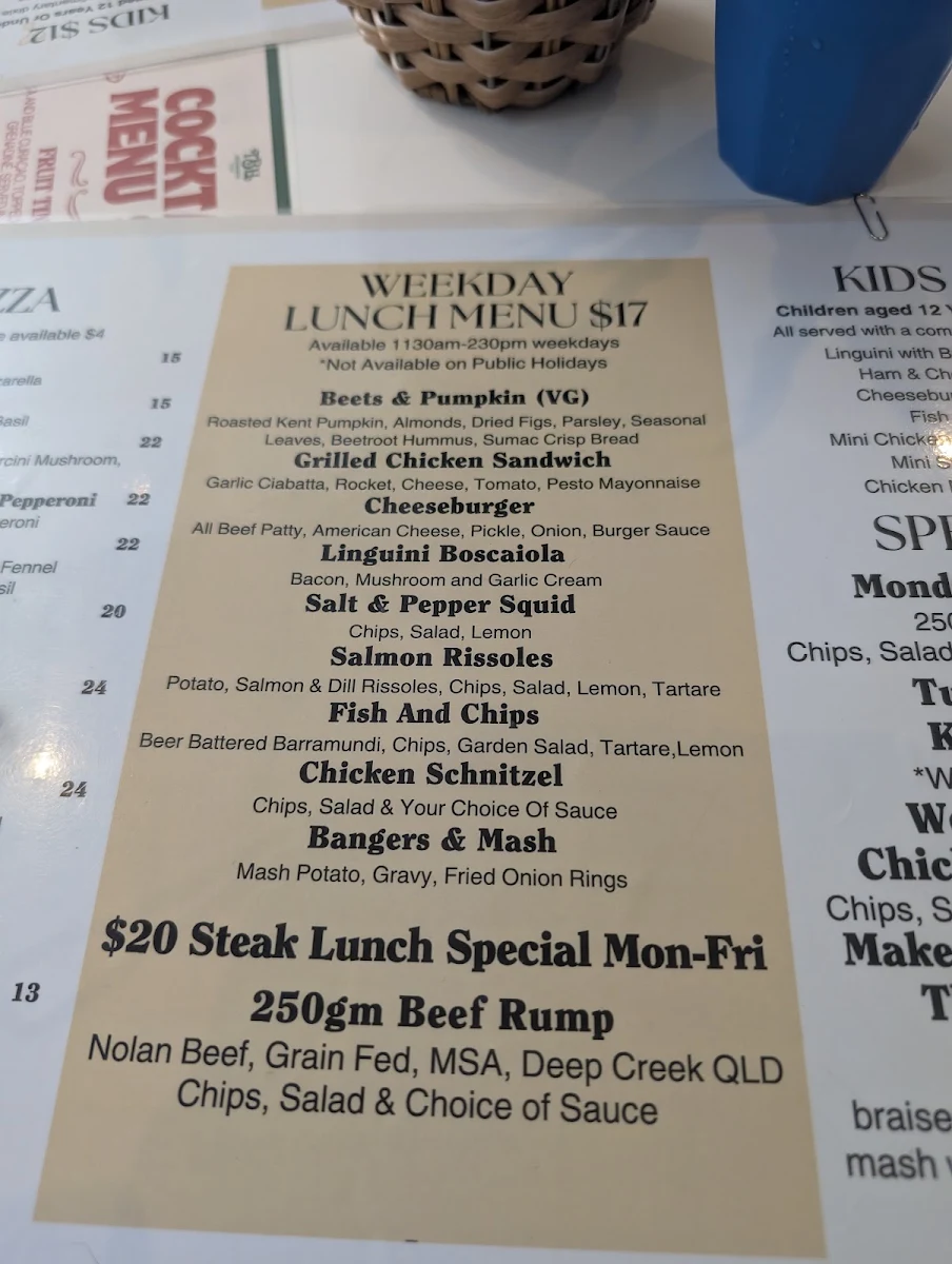 Menu, The Bank Hotel