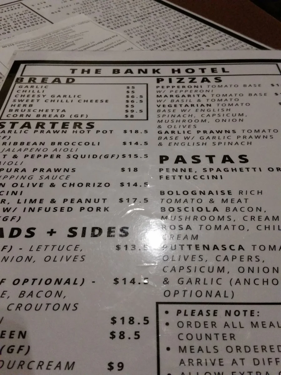 Menu, The Bank Hotel
