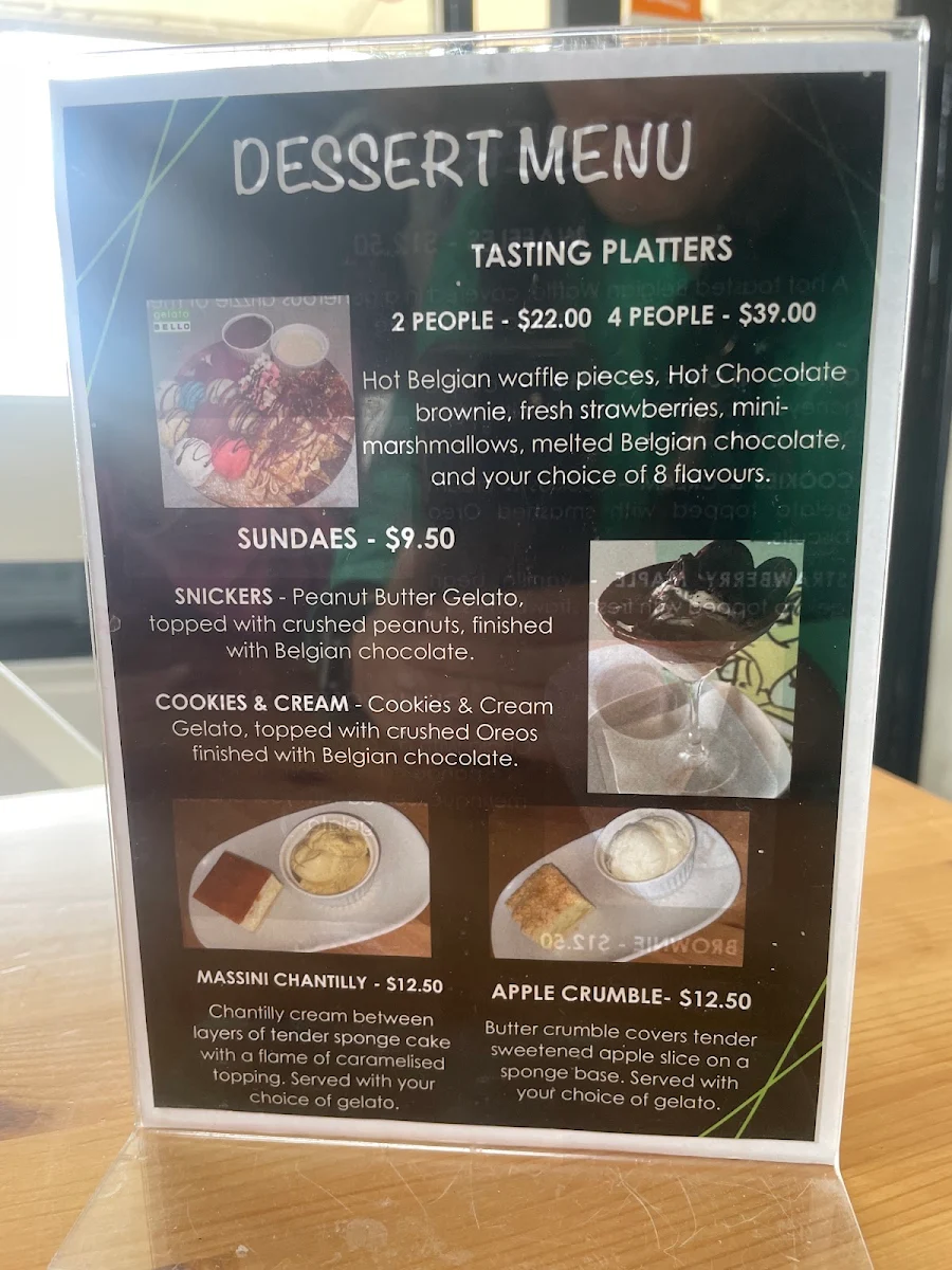 Menu, Gelato Bello