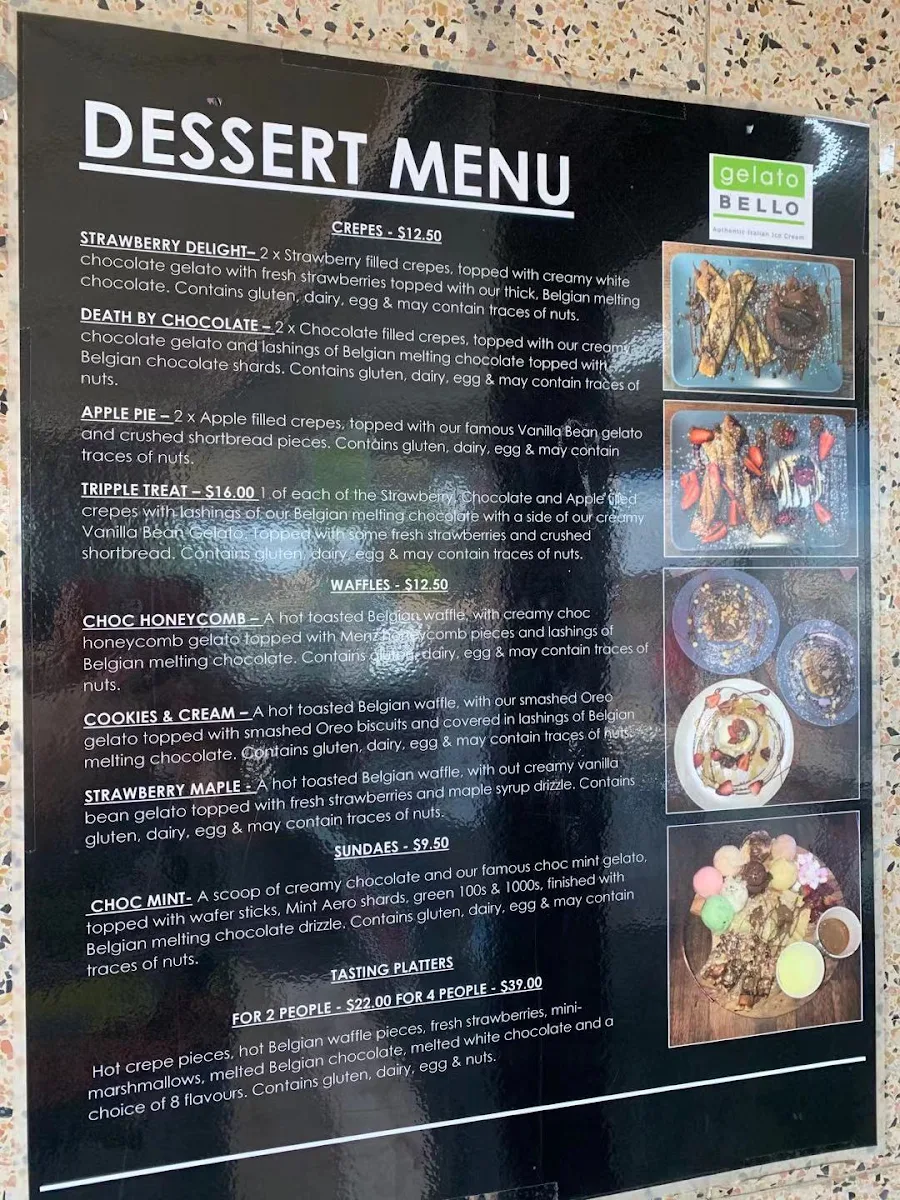 Menu, Gelato Bello