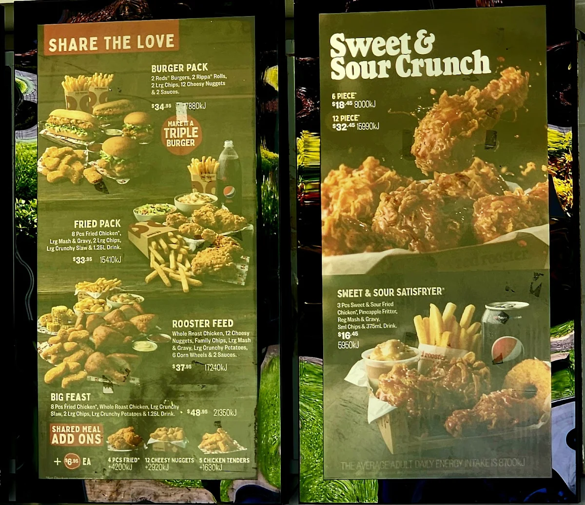Menu, Red Rooster Raintrees