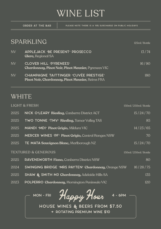 Menu, Forrester's
