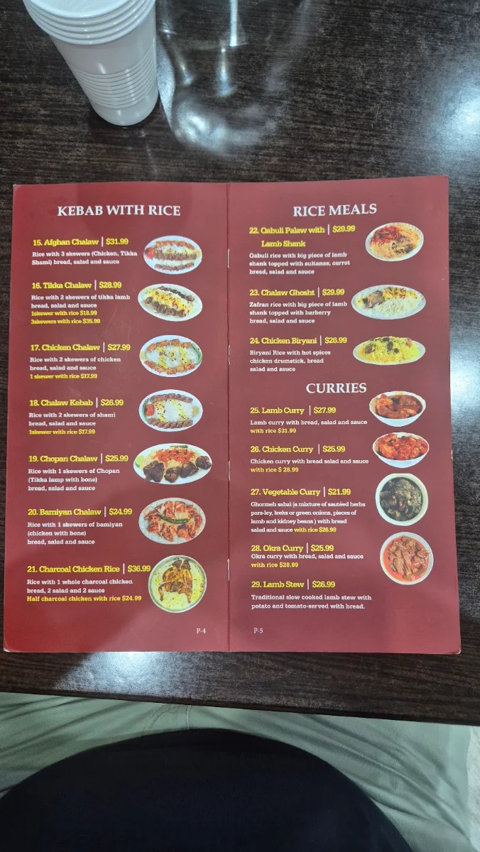 Menu, Pameer Restaurant and Bakery