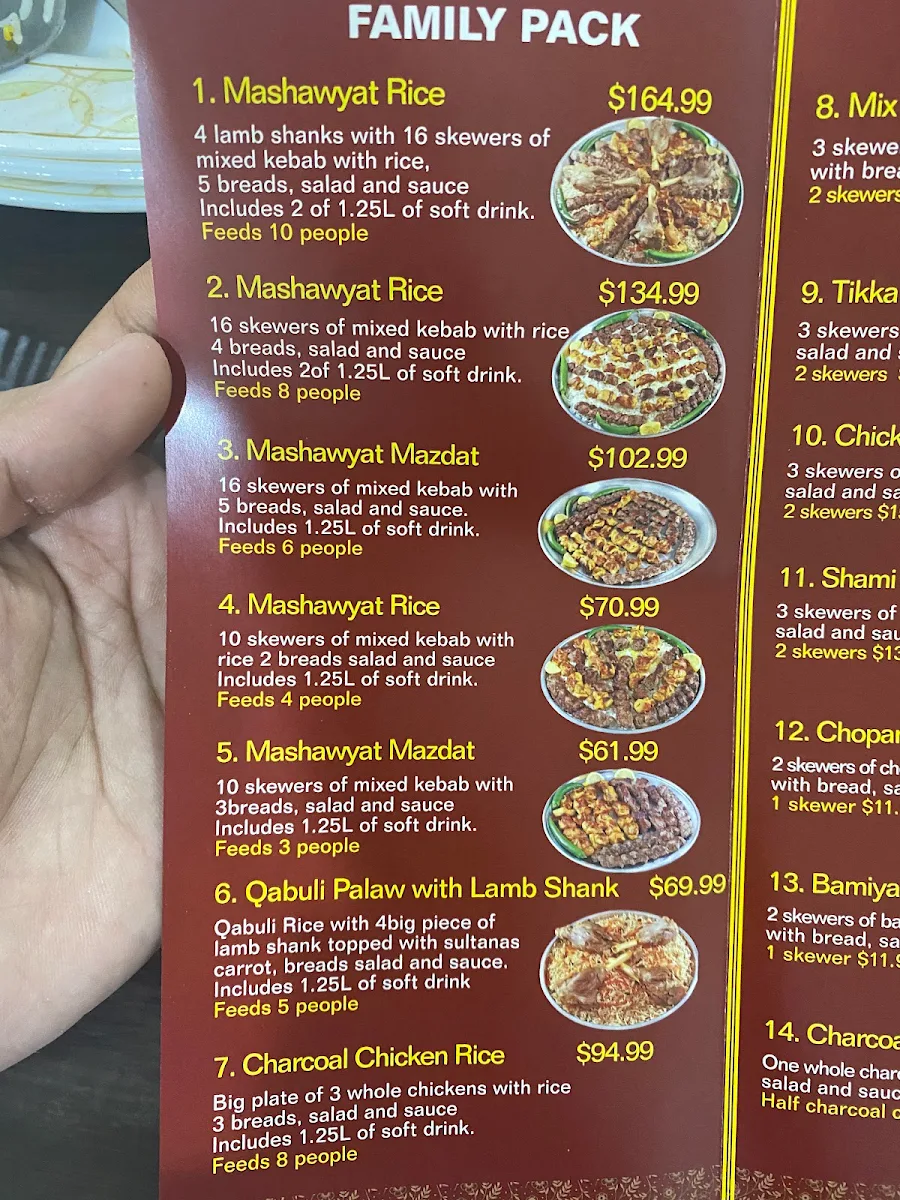 Menu, Pameer Restaurant and Bakery