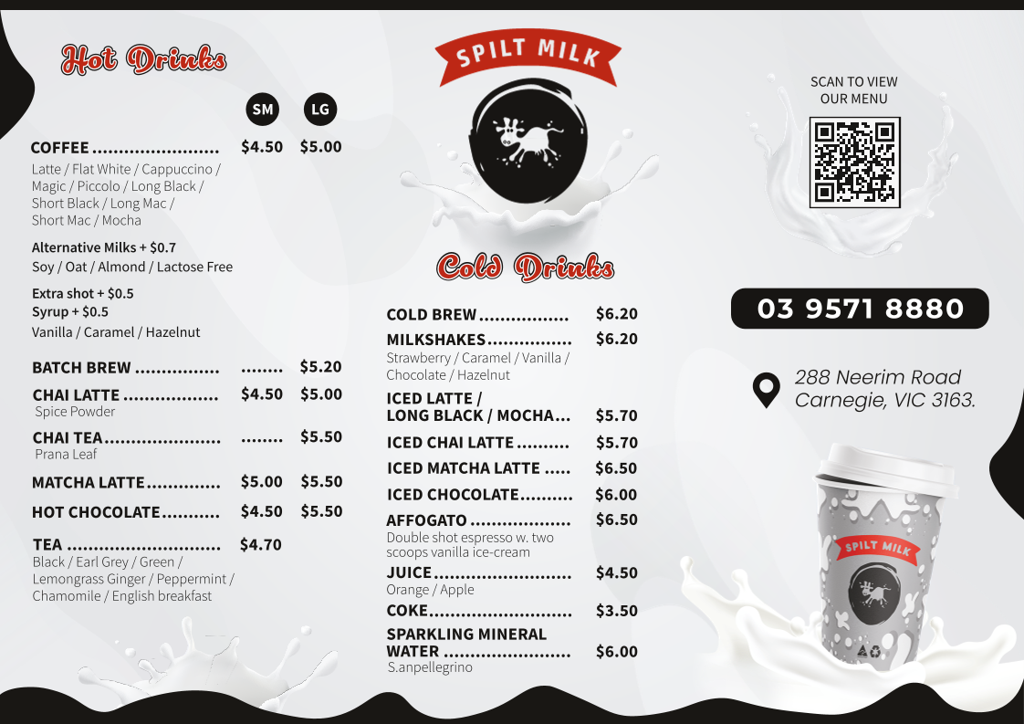 Menu, Spilt Milk