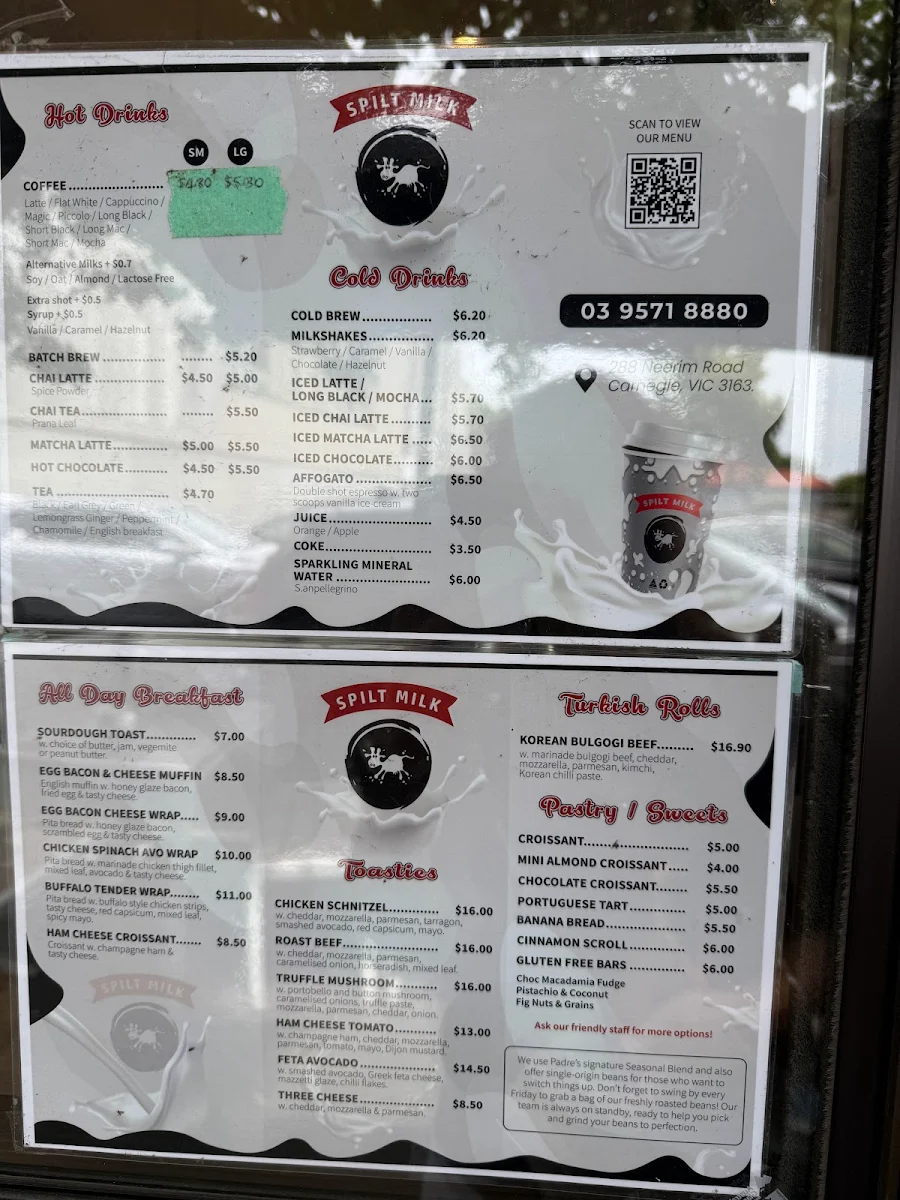 Menu, Spilt Milk
