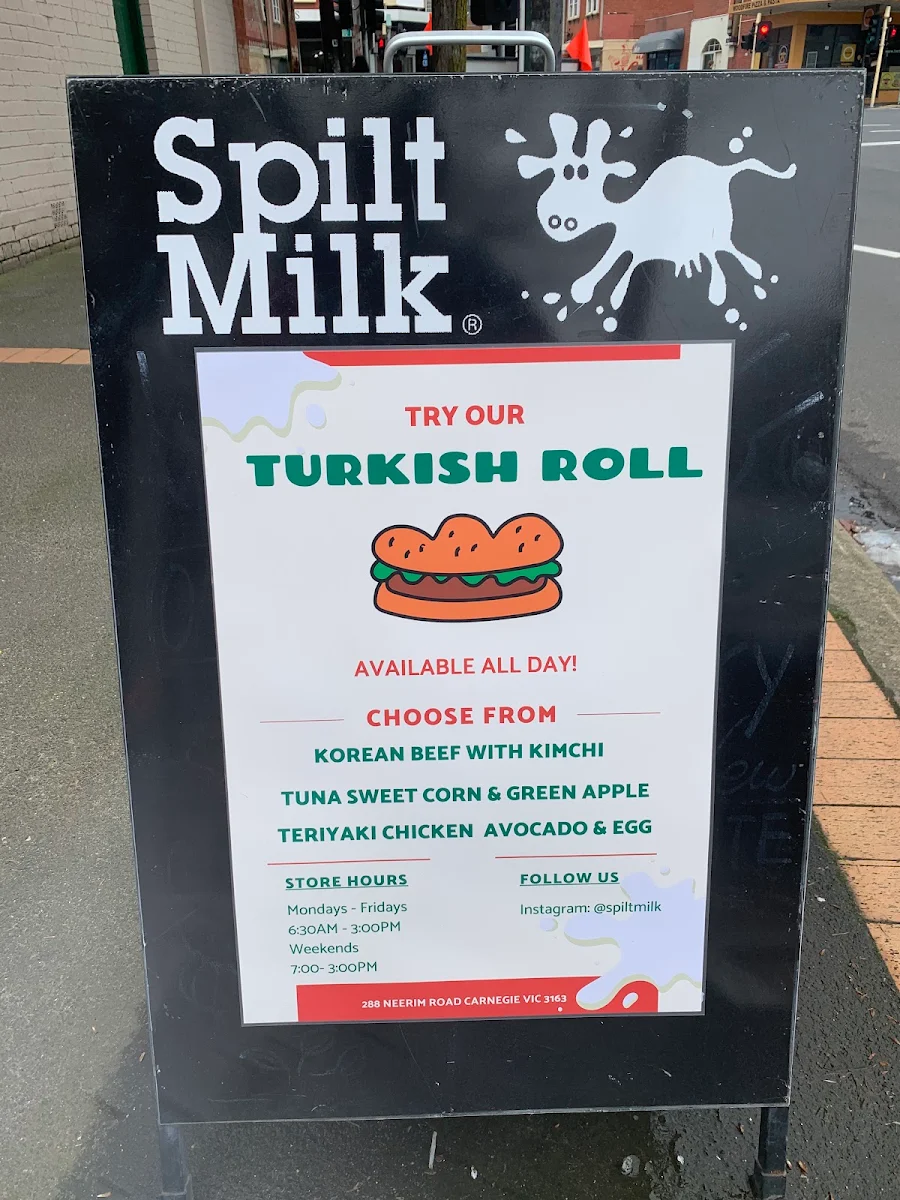 Menu, Spilt Milk