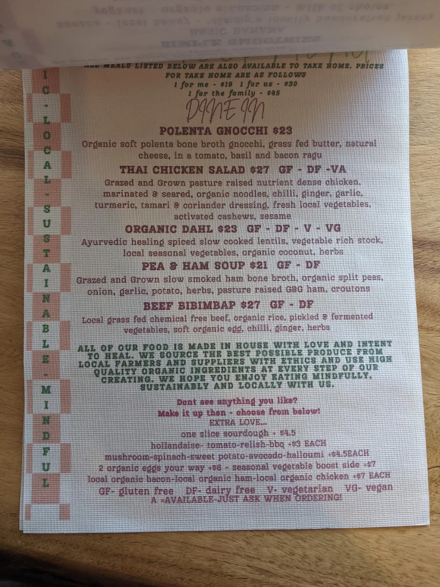Menu, Piece Of Mind Wholefoods