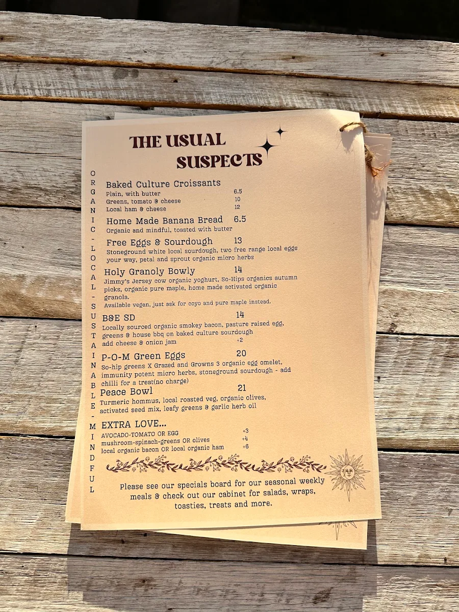 Menu, Piece Of Mind Wholefoods
