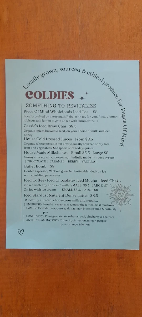 Menu, Piece Of Mind Wholefoods