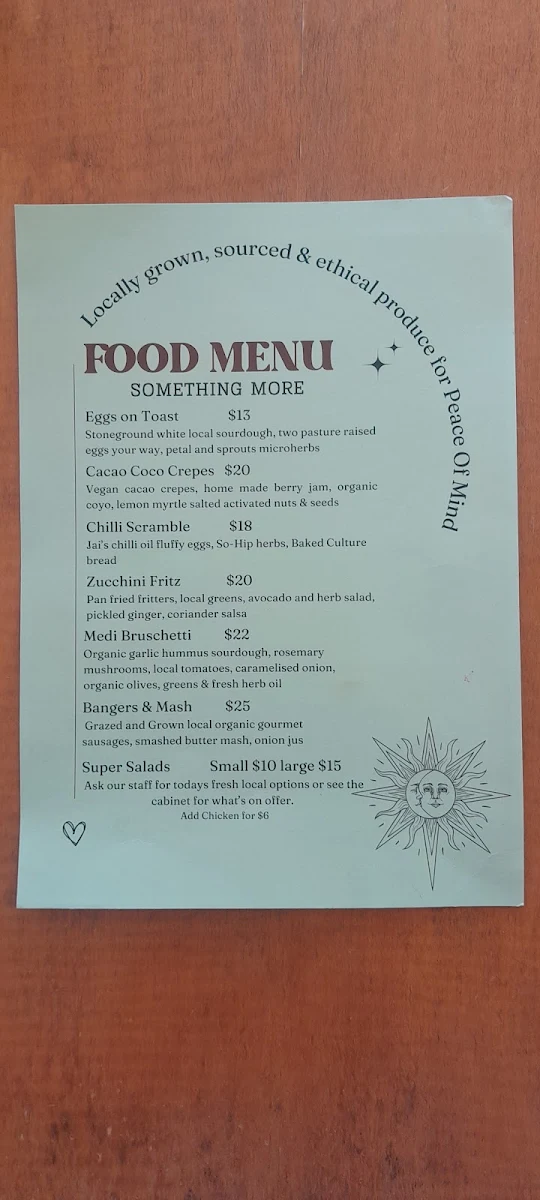 Menu, Piece Of Mind Wholefoods