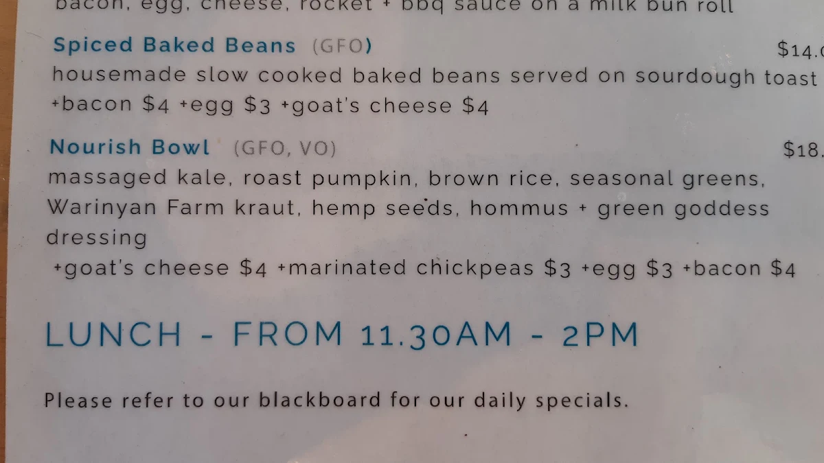 Menu, Piece Of Mind Wholefoods