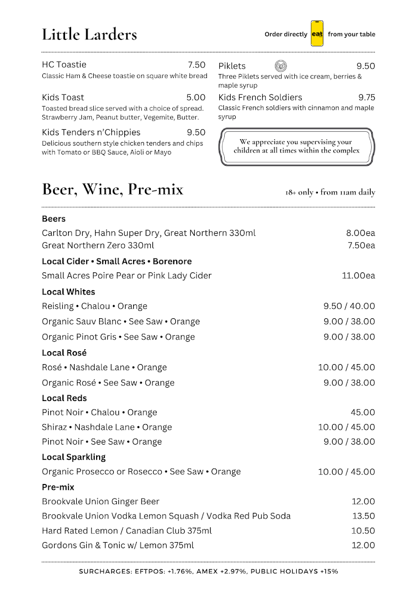 Menu, Larder & Home