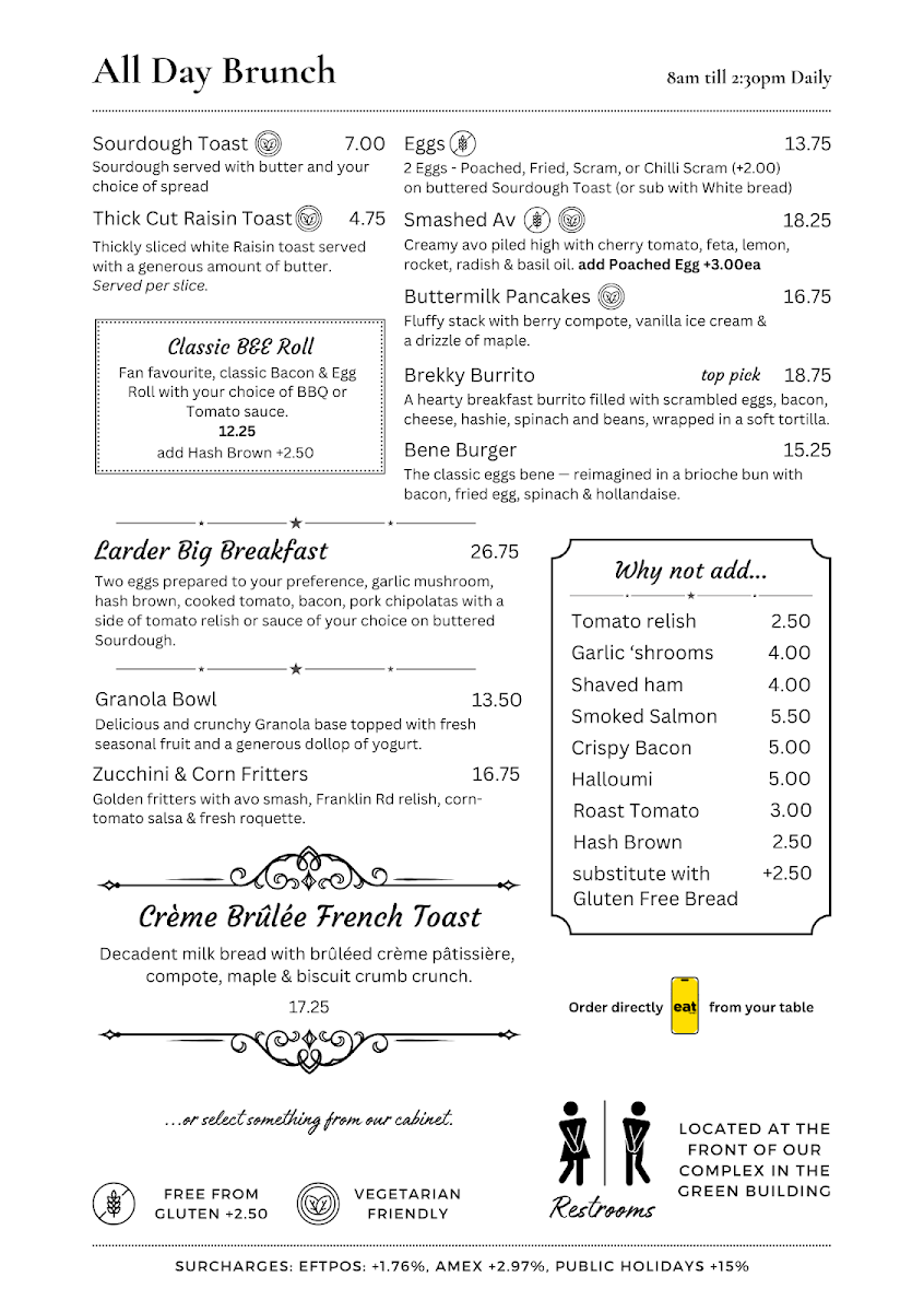 Menu, Larder & Home