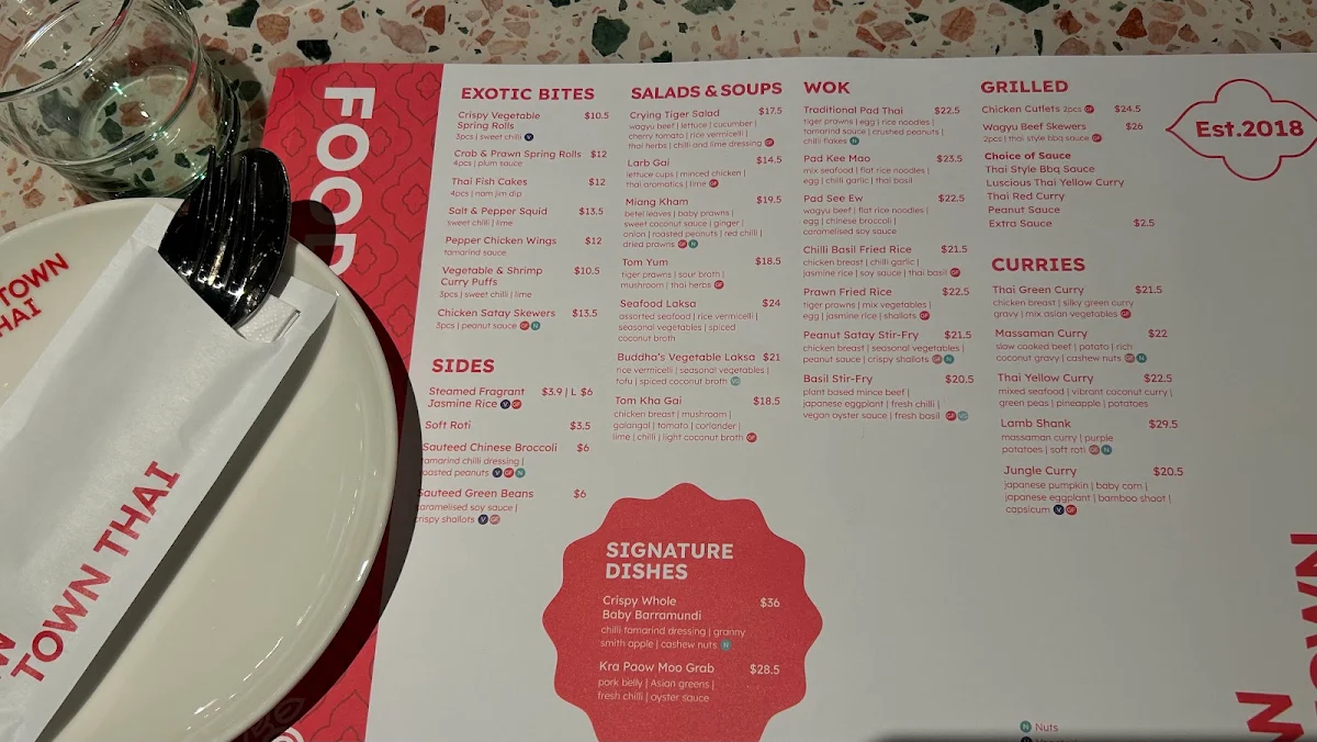 Menu, New Town Thai, West HQ