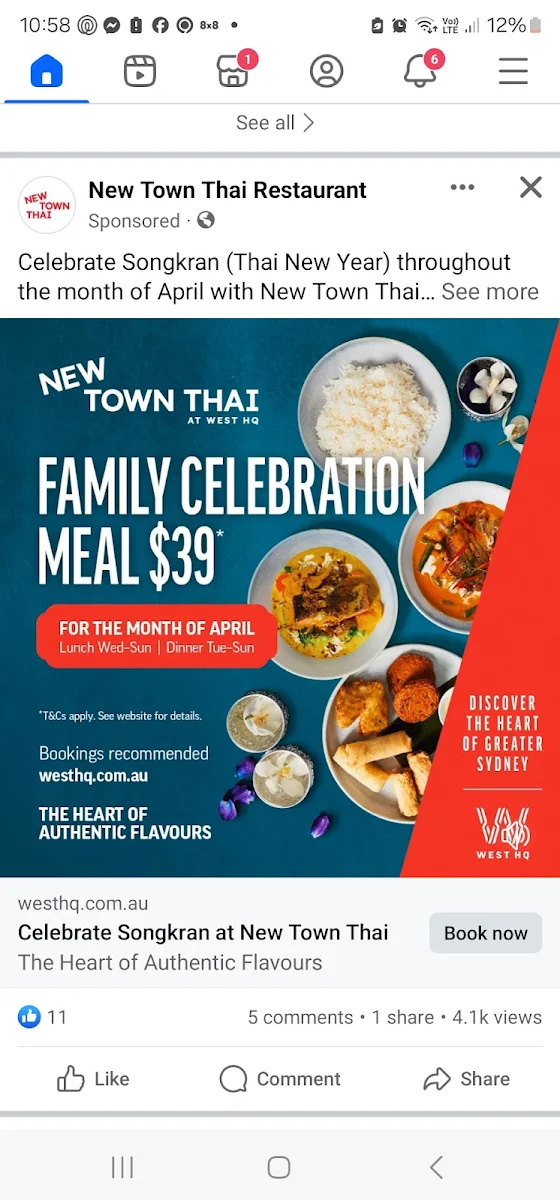 Menu, New Town Thai, West HQ
