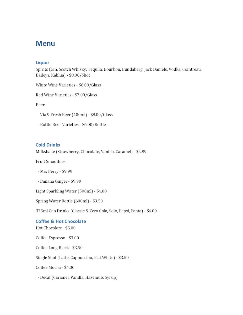 Menu, Via 9
