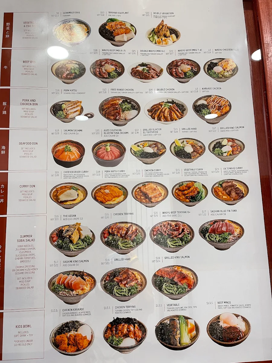 Menu, Dopa Donburi and Dessert - Regent Place