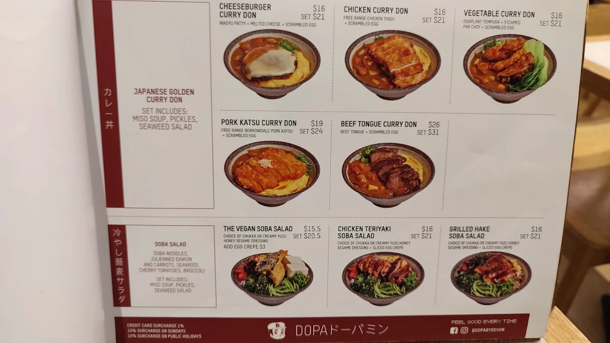 Menu, Dopa Donburi and Dessert - Regent Place